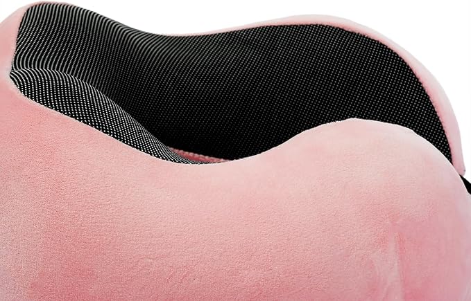 Memory Foam Travel Pillow, Neck Pillow with 360-Degree Head Support, Comfortable and Lightweight, Ideal for Sleeping on Airplane, Car, Train, Bus and Home Use, Comes with Storage Bag (Pink)