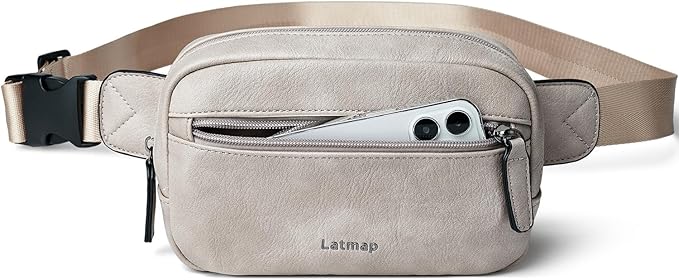 LATMAP 2L Fanny Packs Everywhere Belt Bag Small Fashion Crossbody Waist Pack Faux Leather Waterproof Sling Chest Bag For Women Trendy Grey
