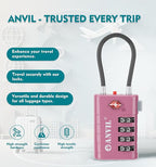 ANVIL TSA Approved Luggage Locks, 4 Digit Combination Travel Suitcase Locks with TSA008 Core and Open Alert Indicator, Zinc Alloy Body. (3, Rose Purple)