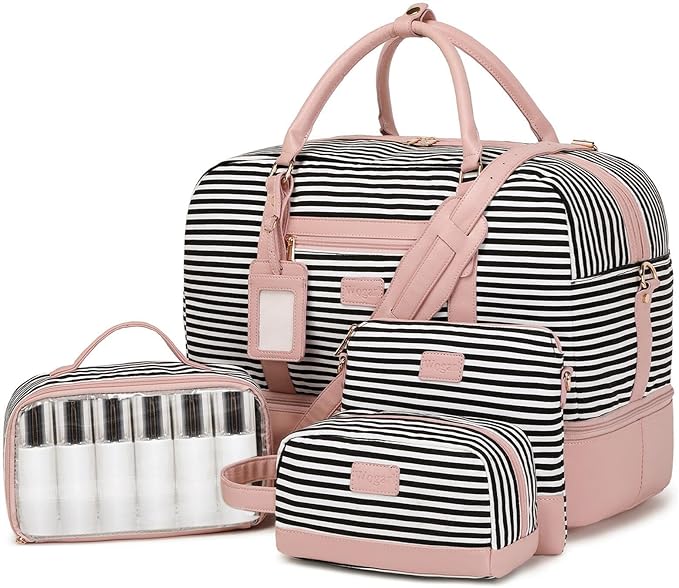 Wogarl 4PCS Weekender Bags for Women Large Overnight Weekend Travel Duffel Carry on Shoulder with Shoe Compartment Canvas Toiletry Bag for Travel Business Gym