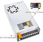 DROK 24V Power Supply, AC 110V/220V to DC 0-24V 20A 480W Buck Converter Dual Display, Variable Adjustable Adapter Regulated 5V 12V 24V Volt Switching Voltage Transformer 20A Amp Charger for Lab