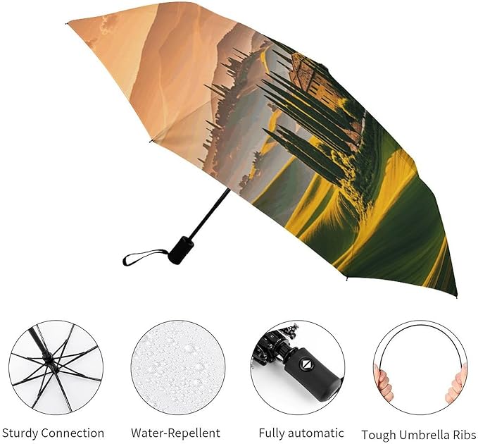 Cowboy Black Hat Western Boots Umbrellas for Rain Portable Travel Umbrellas Lightweight Automatic Windproof Folding Umbrella Compact Outdoor Beach Umbrella for Women, Men