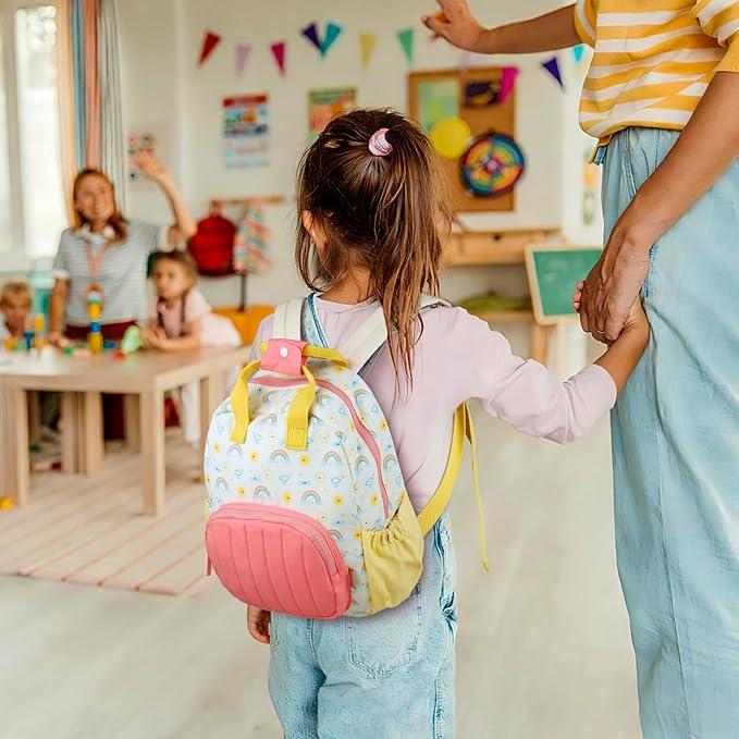 GAGAKU Toddler Backpack for Girls 2-4 years Kids Mini Backpacks Cartoon Breathable Comfortable Preschool Daypack for School Travel Lightwieght Bag - Yellow Rainbow