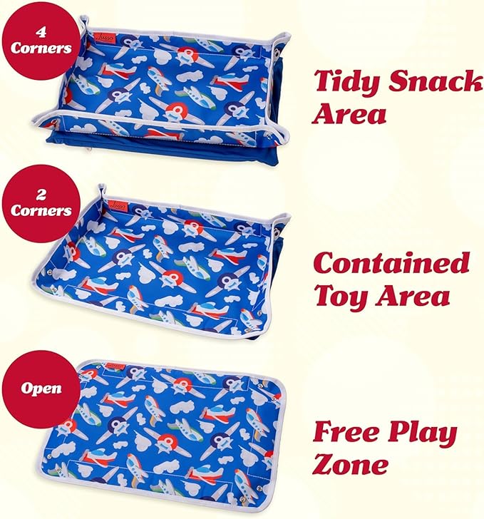 Lusso Gear Airplane Tray Table Cover - Organize Kids Travel Essentials - Snack & Toy Pockets for Airplane Toys for Toddlers 1-3 - iPad and Tablet Stand for Travel Toddler Essentials (Unicorns)