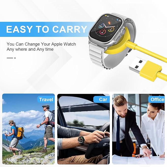 Fast Charger for Apple Watch Charger, Magnetic iWatch Charger to USB A Cable 3.3FT with USB A Wall Plug Adapter for Apple iWatch Series Ultra/10/9/8/7/6/SE/5/4/3/2 (Yellow)