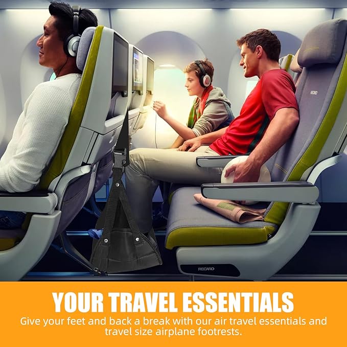 2 Pack Airplane Foot Hammock Travel Footrest - Long Flight Must Haves - Foot Rest for Air Travel,Essentials for Travel & Home (Black)