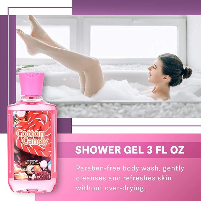 Cotton Candy Bath & Body Travel Kit, 3 Fl Oz, Ideal Skincare Gift Home Spa Set, Includes Shower Gel, Body Lotion and Fragrance Mist, Birthday Mother's Valentine's Day Gifts for Her