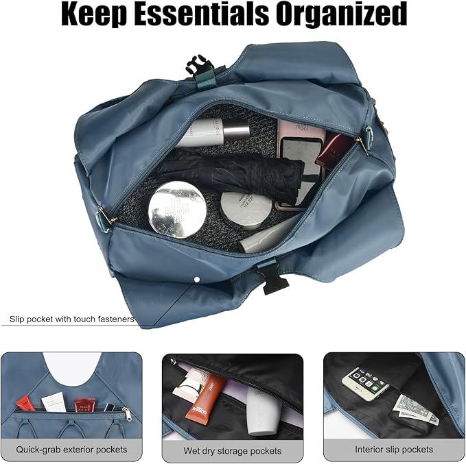Forestfish Gym Bag For Women With Yoga Mat Holder & Shoe Compartment & Wet Dry Storage Pocket & Adjustable Strap