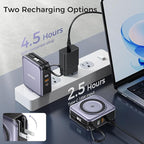 6-in-1 Magnetic Portable Charger 10000mAh – 22.5W Fast Charging with AC Wall Plug Built-in USB-C & Lightning Cables for iPhone 17/16/15/14/13/12, Android & Samsung (Silver Gray)
