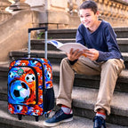 18" Kids Suitcase for Boys, Soccer Toddler Carry on Luggage Set, Cool Football Travel Rolling with Wheels (Fire)