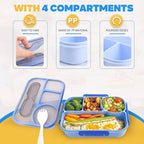 EASYFUN Bento Box Adult, Lunch Box, 4-Compartment Lunch Containers, Drop-Proof, Dishwasher Safe & Made with BPA-Free Materials (Blue)