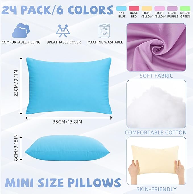 Kigley 12 Pack Mini Pillows for Daycare 9.1 x 13.8'' Small Travel Pillow Bulk Soft Breathable Cotton Pillow for Nap Travel Pet Neck Lumbar Purse Insert (Dark Color)