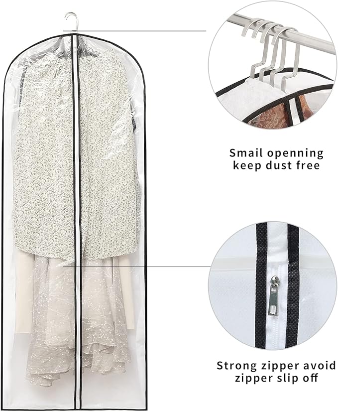 Mskitchen Clear Garment Storage with 4" Gusseted Hanging Covers - Durable, Transparent Protectors for Long Coats, Gowns, Dresses - 24"x 60"x 4" / 6 Pack