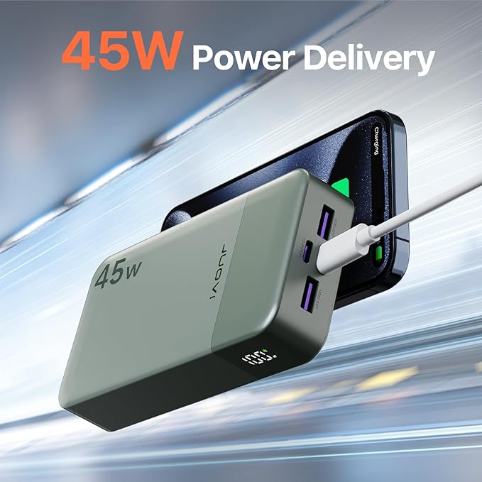 JUOVI J2621 Power Bank Portable Charger 20000mAh 45W, PD3.0 QC 4.0 Fast Charging Battery Pack with LED Display,2 USB-C,2 USB-A for iPhone 15 16, MacBook
