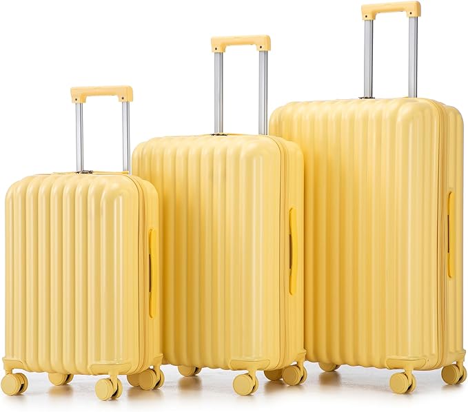 Luggage Sets 3 Piece with Double Spinner Wheels, Carry on Hardshell ABS Suitcases Set with TSA Lock, Lghtweight Checked Luggage for Different Travelling (Yellow, 20"/24"/28")