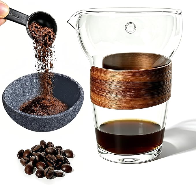 Glass Pour Over Coffee Maker Set, Drip Coffee Maker, No Paper Filters Needed, Heat-resistant Borosilicate Glass with Ceramic Coffee Filter, Easy to Clean, Ideal for Home, Office & Outdoor Camping