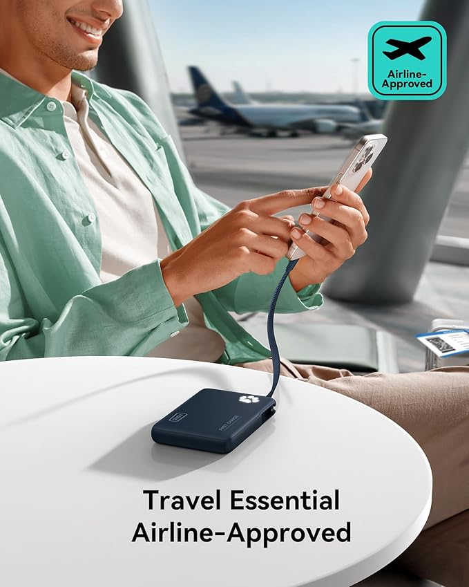 INIU Portable Charger, Slim 10000mAh Power Bank with Built-in USB-C, 45W Fast Charging Flight Travel Essentials, for College Students Men Women Girl Boy