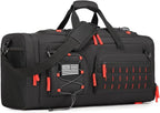 Gym Bag for Men and Women, 50L Extra Large Duffle Bag, 3-in-1 Travel Sports Duffel Bags with Shoe & Laptop Compartment for Overnight Weekender Gym Traveling Workout Deployment, Black+Red