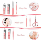 Manicure Set 8 in 1 Nail Clipper Set,RedFlow Nail Clippers,Fingernail & Toenail Clippers,Manicure Tools,Pedicure Tools,Suitable for Travel Manicure Kit,Nail Set Kit with Everything Profe (Pink)