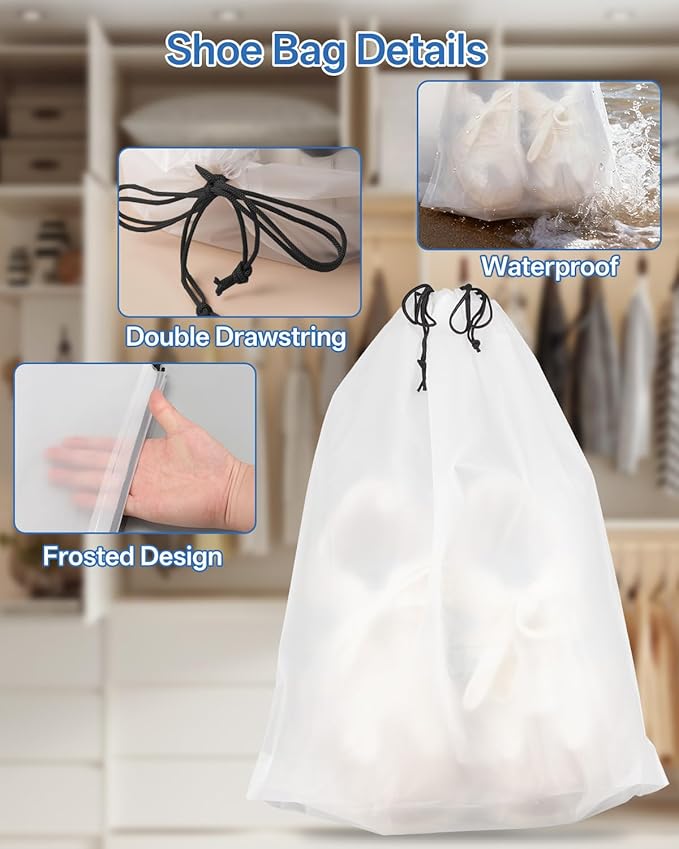 Teskyer 12 Pack Shoe Bags for Travel – Transparent, Waterproof, Portable Shoe Storage for Packing (15.7" x 11.8") – Travel Essentials for Men & Women