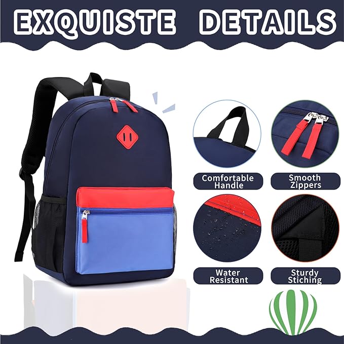 Backpack Set for Girls Boy Kids Backpack with Lunch Box for Elementary Primary Kindergarten School Bag (Navy Blue Set, Large)