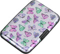 ELFISH Mini RFID Aluminum Wallet Credit Cards Holder Business Card Case Metal ID Case for Men Women(Colorful Butterflies)