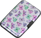 ELFISH Mini RFID Aluminum Wallet Credit Cards Holder Business Card Case Metal ID Case for Men Women(Colorful Butterflies)