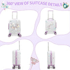 Kids Luggage Sets Suitcase Set with Travel Pillow for Girls 10 Sheets Gem Stickers Small Suitcase with Wheels Hardshell Carry on Luggage for Airplane Travel Essential DIY Styles Purple