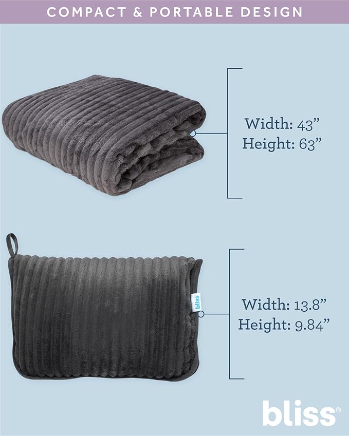 Bliss Faille Travel Pillow Blanket - 2-in-1 Lightweight Compact Airplane Camp Pillow and Blanket Set for Travelling, Size One Size, Dark Grey