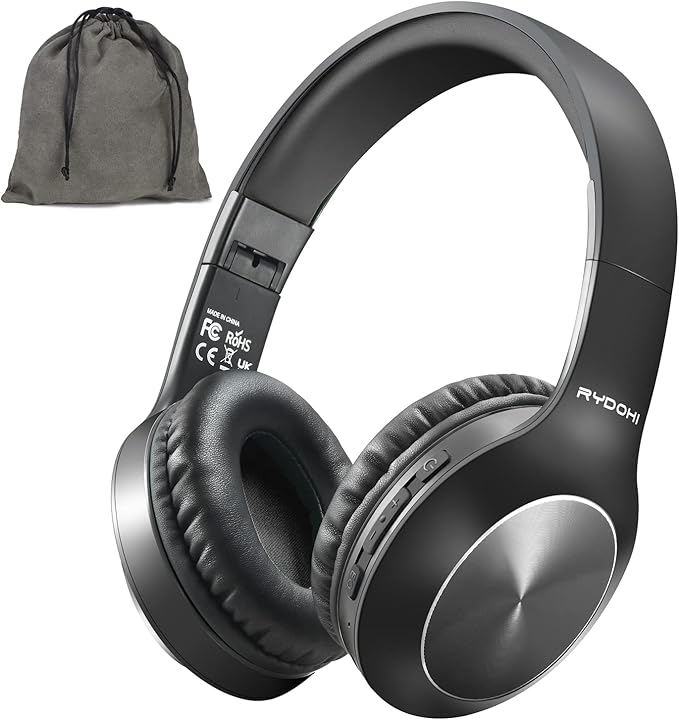 Rydohi Bluetooth Headphones Over Ear, 68H Playtime and 3 EQ Music Modes Wireless Headphones with Microphone/Deep Bass, HiFi Stereo Foldable Lightweight Headset for PC Home Travel Office （Black