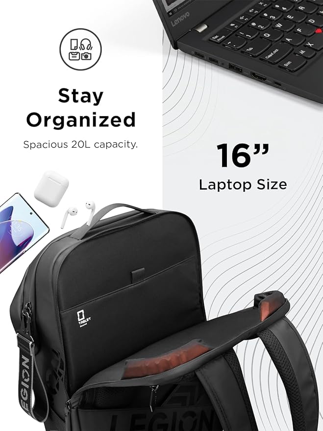 Lenovo Legion Gaming Laptop Backpack GB700 – Extra Large, Fits Up to 16-Inch Computer – Anti-Theft Lock, Damage Protection, Water-Resistant Travel Bag with Organized Compartments – Black