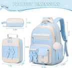 DIGOBAY Backpack for Girls, 3PCS Girls Backpack for School with Lunch Bag Pencil Case, Cute Kids Teens Bookbag for Kindergarten Elementary Preschool Middle School (Blue)