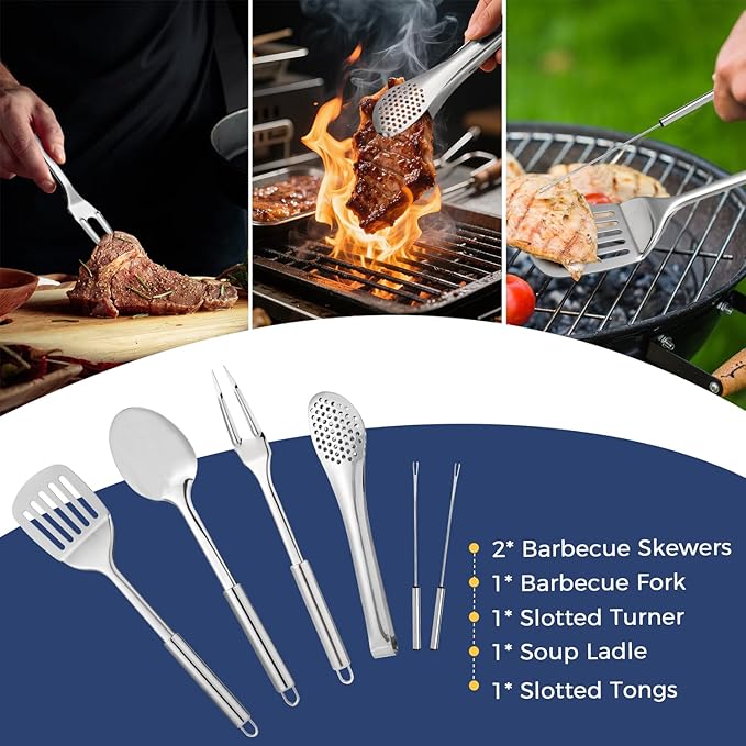THTYBROS Portable Camping Kitchen Utensil 34 Pcs Set- Cookware Kit, Stainless Steel Outdoor Cooking and Grilling Utensil Organizer Travel Set Perfect for Travel, Picnics, RVs, Camping, BBQs, Parties