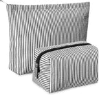 Huhumy 2 Pcs Makeup Bag Set Cute Cosmetic Pouch for Women Seersucker Travel Toiletry Bag Preppy Small Makeup Purse Pouch Aesthetic Skincare Brushes Storage Organizer for Valentine Women(Black)