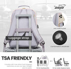 LOVEVOOK Laptop Backpack for Women 18.4 inch,Cute Womens Travel Backpack Purse,Professional Laptop Computer Bag,Waterproof Work Business College Teacher Bags Carry on Backpack with USB Port,Grey Pink