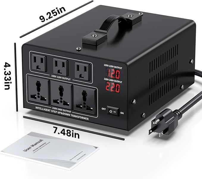 6000W Voltage Converter Transformer Step Up 110V/120V to220V/240V or Step Down 220V to 110V AC Power Converte, Circuit Breaker Protection, 3 US sockets, 3 Universal sockets, LCD Display