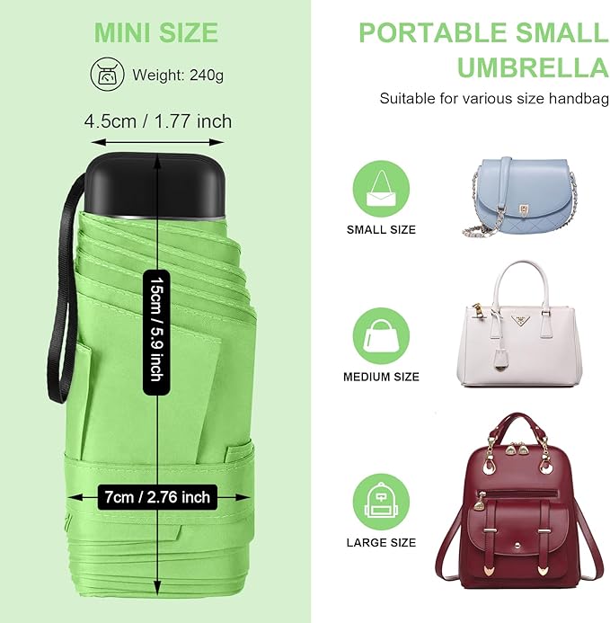 Compact Travel Umbrella with Case - Mini Umbrella for Purse, Small Lightweight &Tiny Design Perfect for Parasol Outdoor Sun&Rain Umbrellas