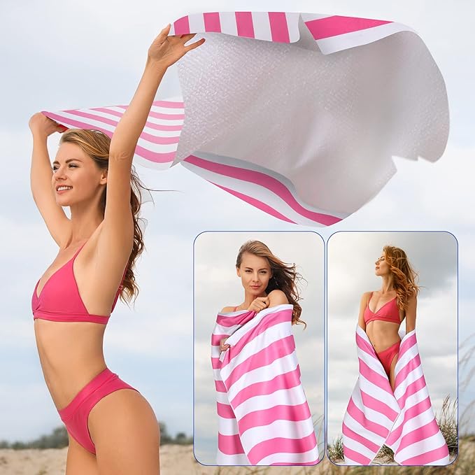 EBOOT 10 Pack Oversized Beach Towel Set Extra Large Pool Towels Microfiber Quick Dry Swim Blanket for Adult Women Men Face Hand Body Bath Travel Pool(Bright Color,36 x 72 Inch,Cabana Stripe)