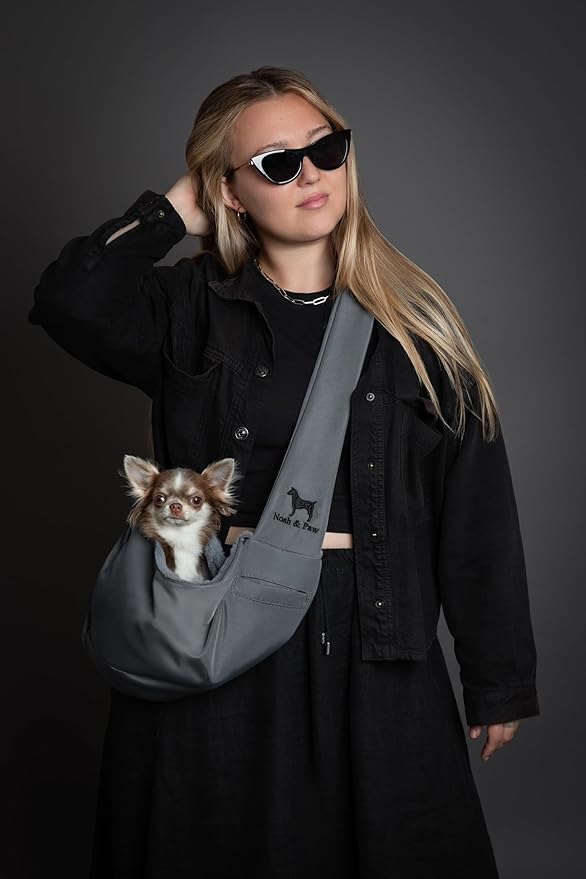 Noah & Paw Dog Sling Carrier for Small Dogs 3-10lb, Dog Sling for Small Dogs and Cats, Dog Carrier with Adjustable Padded Strap, Premium Twill, Lined with Fur, Double Safety Feature, Machine Washable