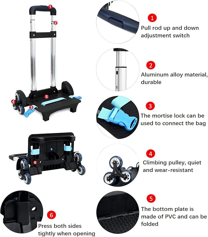 Folding Backpack Trolley Cart on Wheels, Lightweight Aluminium Alloy Hand Truck for Easy Transport of School Bags, Compact Design