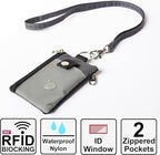 CHENSPRX Minimalist RFID Blocking Small Wallet with ID Window,WaterResistant Zip Id Case Wallet with Lanyard Keychain for Cards,Cash,Travel,Women,Men