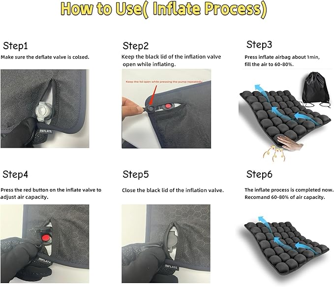 Inflatable Travel Seat Cushion with Built-in Pump - Compact Airplane Seat Cushion for Long Flights - Ergonomic Air Pad for Car, Stadium Bleachers & Desk Chair Comfort (Dark)