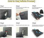 Inflatable Travel Seat Cushion with Built-in Pump - Compact Airplane Seat Cushion for Long Flights - Ergonomic Air Pad for Car, Stadium Bleachers & Desk Chair Comfort (Dark)