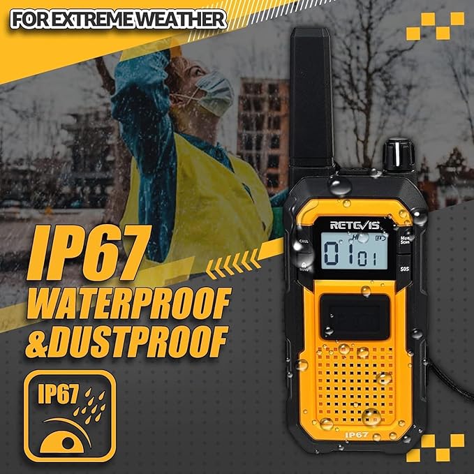 Retevis RB48 Walkie Talkies with Earpiece, Mil-Standards 810H, Waterproof Heavy Duty Two Way Radios, Vibration Call, 2000mAh, NOAA, 2 Way Radio Long Range(2 Pack)