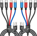 Dual Type-C 4 in 1 Multi Charging Cable for iPhone 17/ Galxy S26, Travel Cruise Essentials, USB Cable iPhone Charger Cord, Charging Cords for iPhone17-8/Androids/iPad and More, Car Charger (2Pack 5FT)