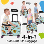 smilesun 20" Ride-On Suitcase for Kids, Cute Pattern, Lightweight Hardshell Carry-On Luggage with Double Spinner Wheels, TSA Lock for Boys & Girls（Green）