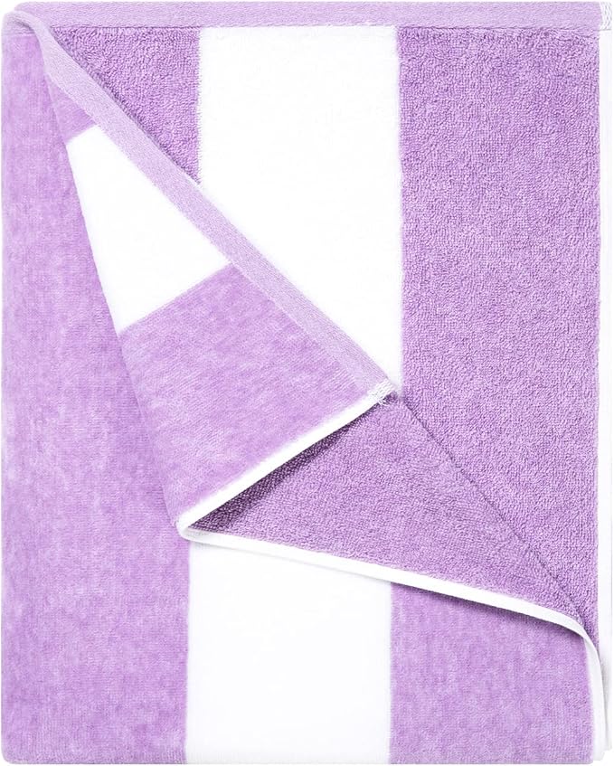 HENBAY Cotton Oversized Beach Towel - Large 70 x 35 Inch Pool Towel, Purple Striped Quick Dry Swimming Cabana Towel