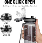OLDLEY Water Bottle, 32oz Motivational Sports Water Bottle with Time Marker - Times to Drink - Tritan, BPA Free, Wide Mouth Leakproof,Anniversary Birthday Gifts for Men Women,Smoke Grey (1 Bottle)
