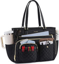 LOVEVOOK Tote Bag, Work Bags for Women with Large Cup Holder, Large Capacity Teacher Tote with Multi Pockets, Water Resistant Nurse Diaper Tote with Padded Laptop Compartment, 17.3 Inch Black