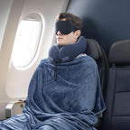 urnexttour Neck Pillow and Blanket Set for Travel Memory Foam Design Models Pillows with Eye Mask and 50% More Storage Bag Traveling Essentials Plane Car Flight Rest Sleeping Use Adult, Blue
